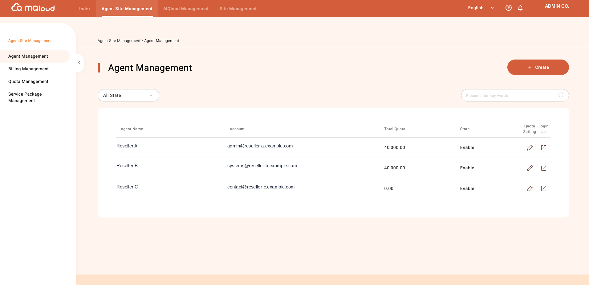 MQloud agent management screen